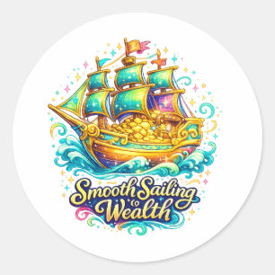 Golden Treasure Ship Classic Round Sticker Wealt
