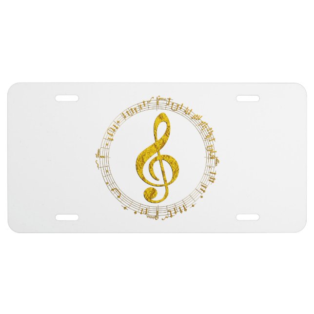 Golden Treble Clef Inside Music Notes License Plate (Front)
