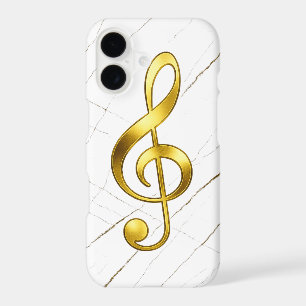 Golden Treble Clef Marble Music Tech iPhone 17 Case
