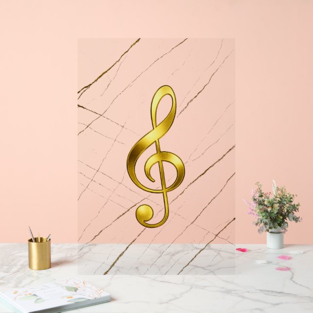 Golden Treble Clef Marble Wall Art Acrylic Sign (Wedding)