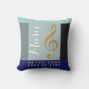 golden treble clef note, wonderful music outdoor pillow
