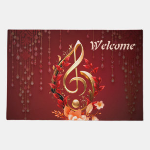 Golden treble clef with red leaves. doormat