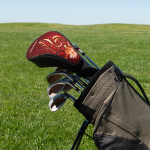 Golden treble clef with red leaves. golf head cover