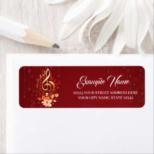 Golden treble clef with red leaves. label