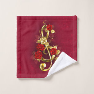 Golden Treble Clef with Rose Flowers Bath Towel Set