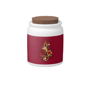 Golden Treble Clef with Rose Flowers Candy Jar