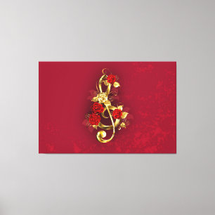 Golden Treble Clef with Rose Flowers Canvas Print