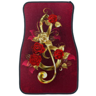 Golden Treble Clef with Rose Flowers Car Floor Mat