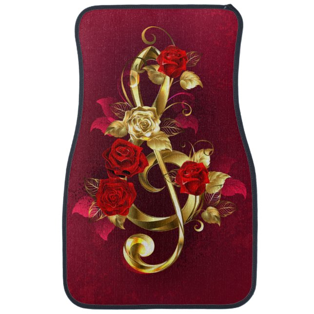 Golden Treble Clef with Rose Flowers Car Floor Mat (Front)