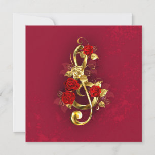 Golden Treble Clef with Rose Flowers Card