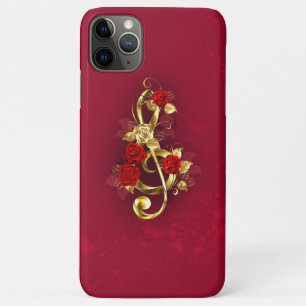 Golden Treble Clef with Rose Flowers iPhone 11 Pro Max Case