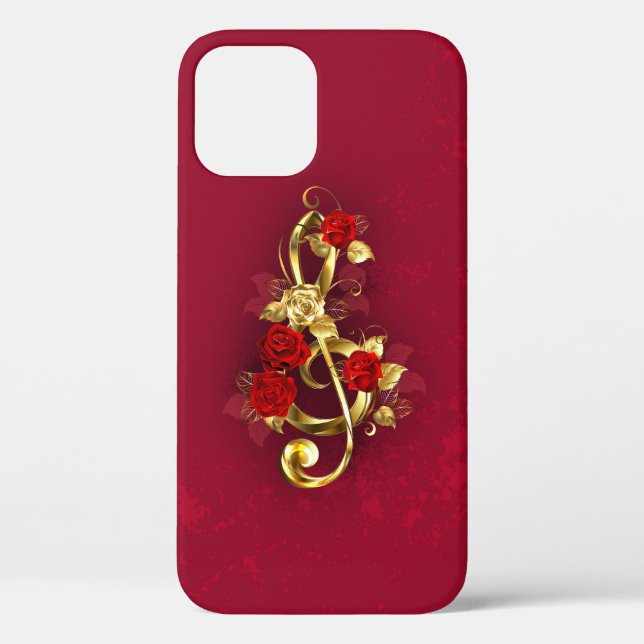 Golden Treble Clef with Rose Flowers Case-Mate iPhone Case (Back)