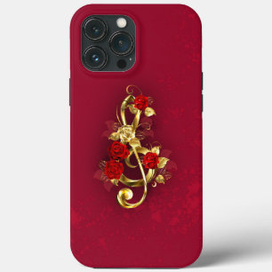 Golden Treble Clef with Rose Flowers iPhone 13 Pro Max Case