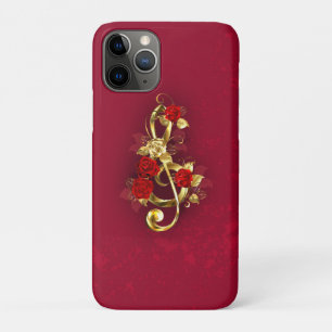 Golden Treble Clef with Rose Flowers iPhone 11 Pro Case