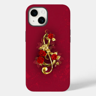 Golden Treble Clef with Rose Flowers Case-Mate iPhone 14 Case