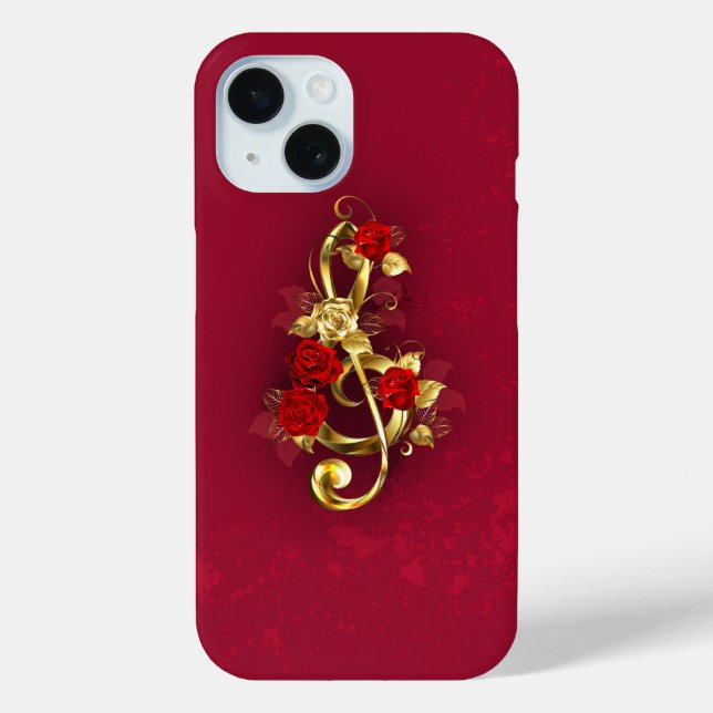 Golden Treble Clef with Rose Flowers Case-Mate iPhone Case (Back)