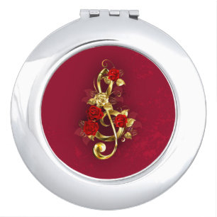 Golden Treble Clef with Rose Flowers Compact Mirror
