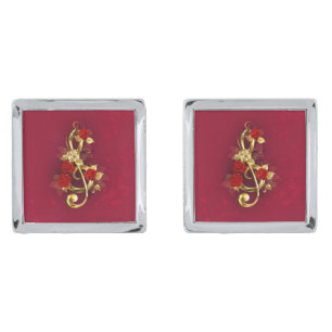 Golden Treble Clef with Rose Flowers Cufflinks