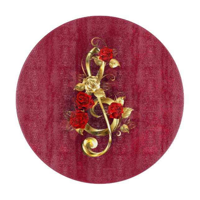 Golden Treble Clef with Rose Flowers Cutting Board (Front)