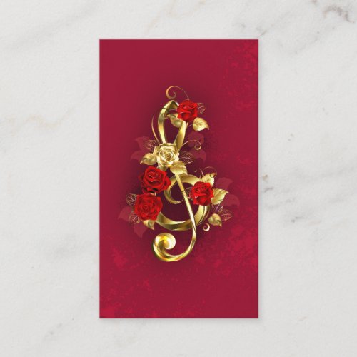 Golden Treble Clef with Rose Flowers Discount Card