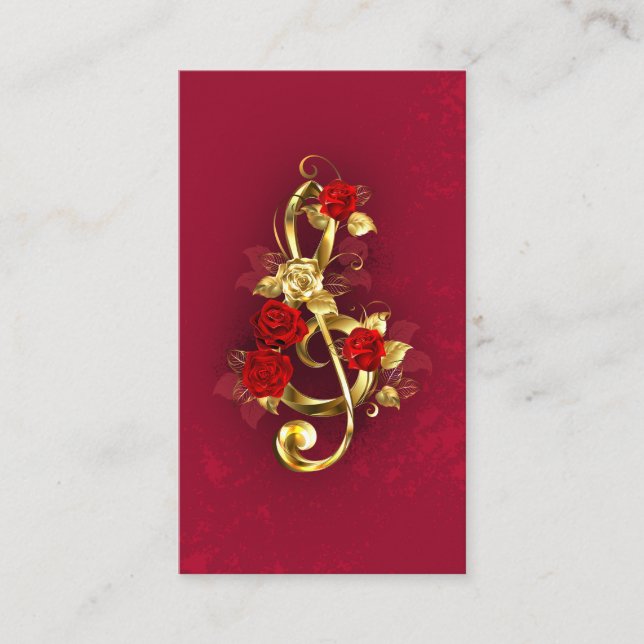 Golden Treble Clef with Rose Flowers Discount Card (Front)