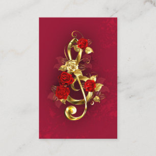 Golden Treble Clef with Rose Flowers Discount Card