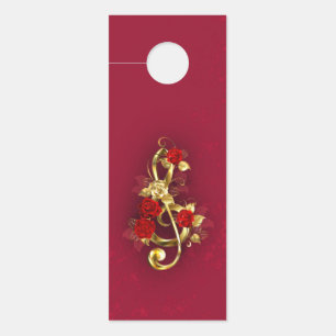 Golden Treble Clef with Rose Flowers Door Hanger