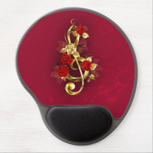 Golden Treble Clef with Rose Flowers Gel Mouse Pad