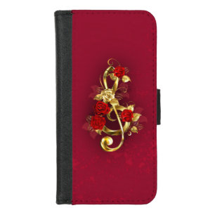 Golden Treble Clef with Rose Flowers iPhone 8/7 Wallet Case