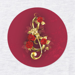 Golden Treble Clef with Rose Flowers Kids' Labels