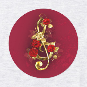 Golden Treble Clef with Rose Flowers Labels