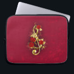 Golden Treble Clef with Rose Flowers Laptop Sleeve<br><div class="desc">Golden treble clef,  decorated with red roses and gold leaves on textured background.</div>