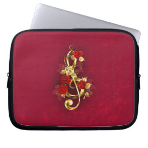 Golden Treble Clef with Rose Flowers Laptop Sleeve
