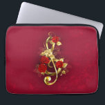 Golden Treble Clef with Rose Flowers Laptop Sleeve<br><div class="desc">Golden treble clef,  decorated with red roses and gold leaves on textured background.</div>