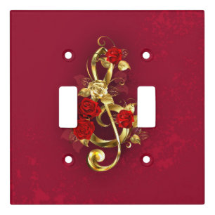 Golden Treble Clef with Rose Flowers Light Switch Cover