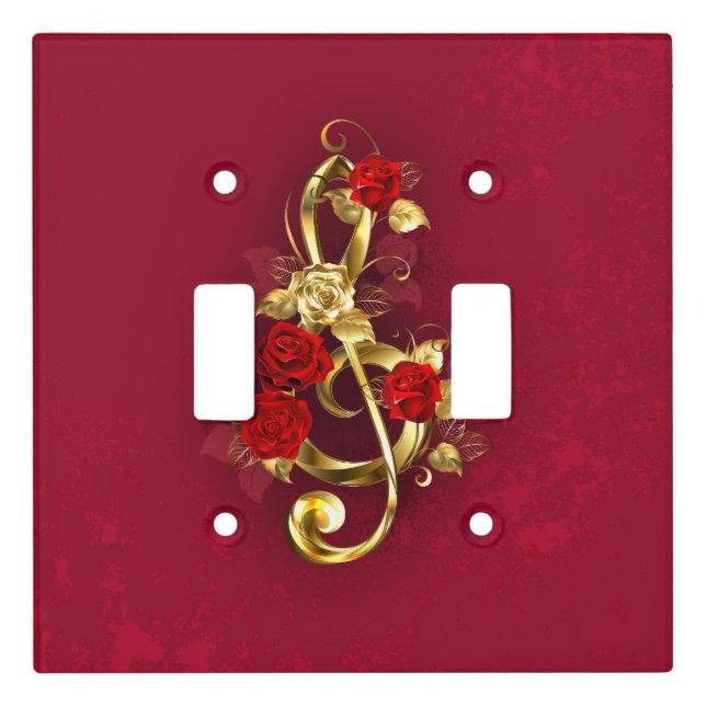 Golden Treble Clef with Rose Flowers Light Switch Cover (Front)