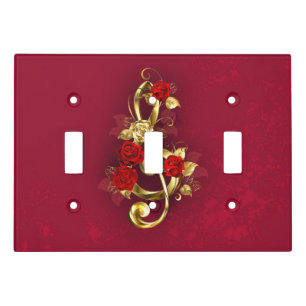 Golden Treble Clef with Rose Flowers Light Switch Cover