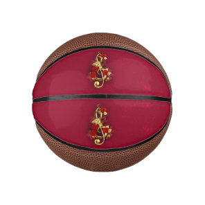 Golden Treble Clef with Rose Flowers Mini Basketball