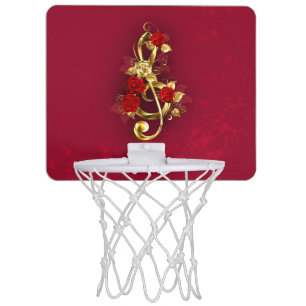 Golden Treble Clef with Rose Flowers Mini Basketball Hoop