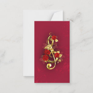 Golden Treble Clef with Rose Flowers Note Card