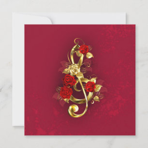 Golden Treble Clef with Rose Flowers Note Card