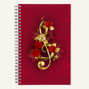 Golden Treble Clef with Rose Flowers Notebook