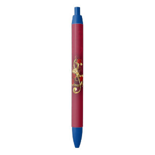 Golden Treble Clef with Rose Flowers Pen