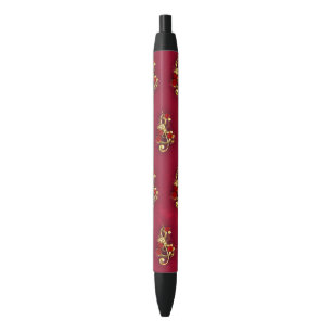 Golden Treble Clef with Rose Flowers Pen
