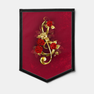 Golden Treble Clef with Rose Flowers Pennant