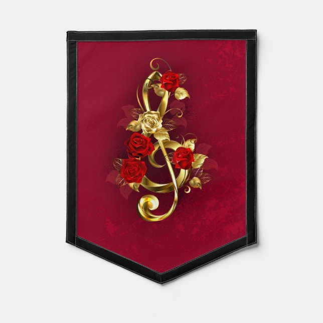 Golden Treble Clef with Rose Flowers Pennant (Front)