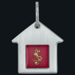 Golden Treble Clef with Rose Flowers Pet ID Tag<br><div class="desc">Golden treble clef,  decorated with red roses and gold leaves on textured background.</div>