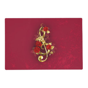 Golden Treble Clef with Rose Flowers Placemat