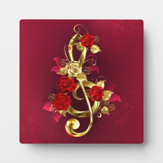 Golden Treble Clef with Rose Flowers Plaque (Front)