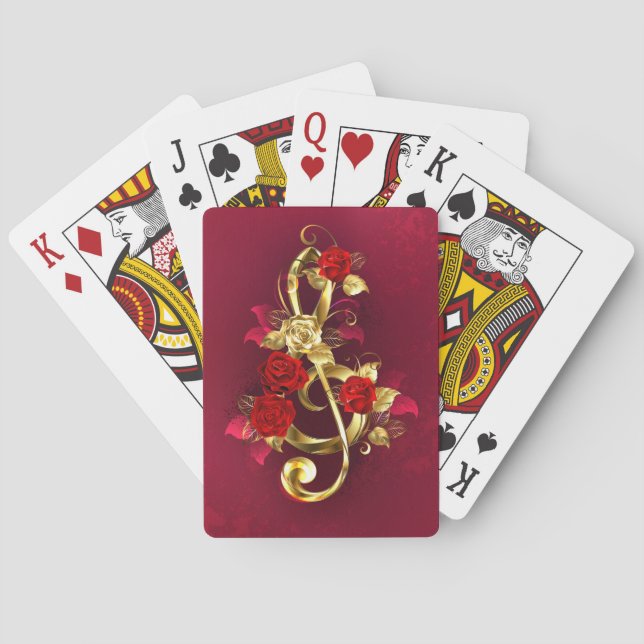 Golden Treble Clef with Rose Flowers Poker Cards (Back)